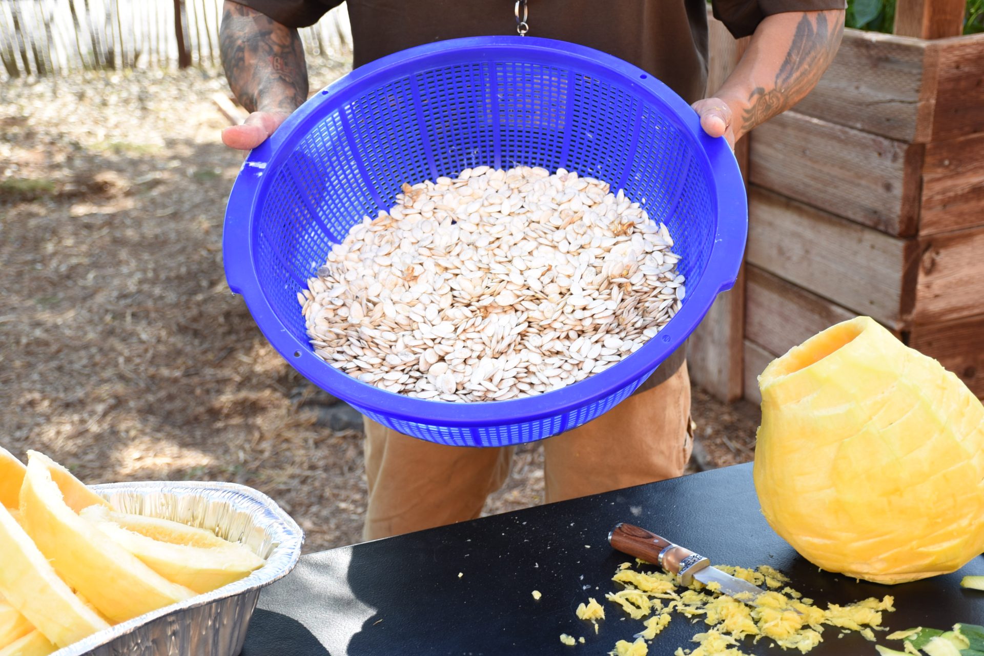 Community Garden Staff Harvests and Prepares Squash